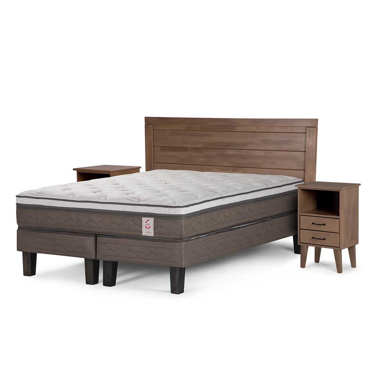 Cama Europea Rosen Base Dividida 2 Plazas New Style 6 + Respaldo + 2 Veladores Sicilia