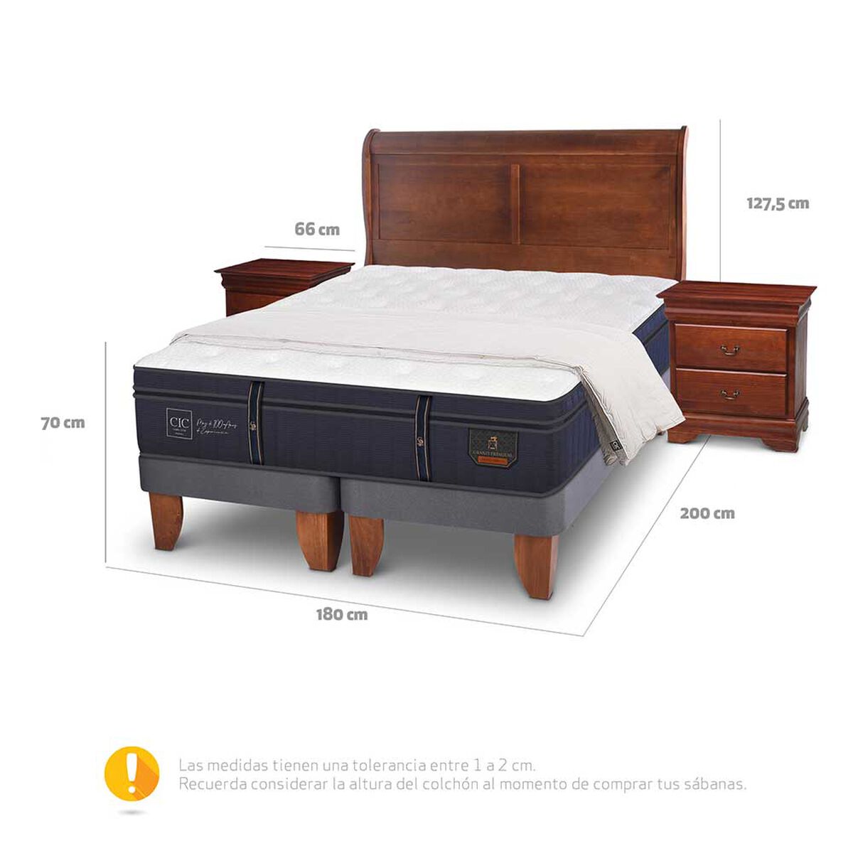 Cama Europea CIC Base Dividida King Grand Premium + Respaldo + Veladores + Plum&oacute;n Ganso