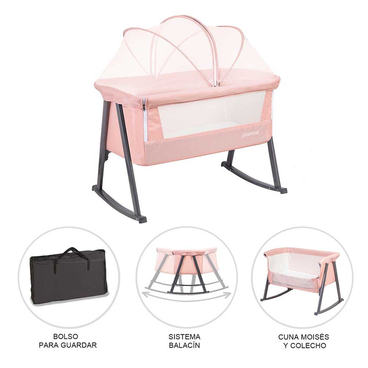 Cuna Mois&eacute;sBalac&iacute;n LX Rosa Bebesit
