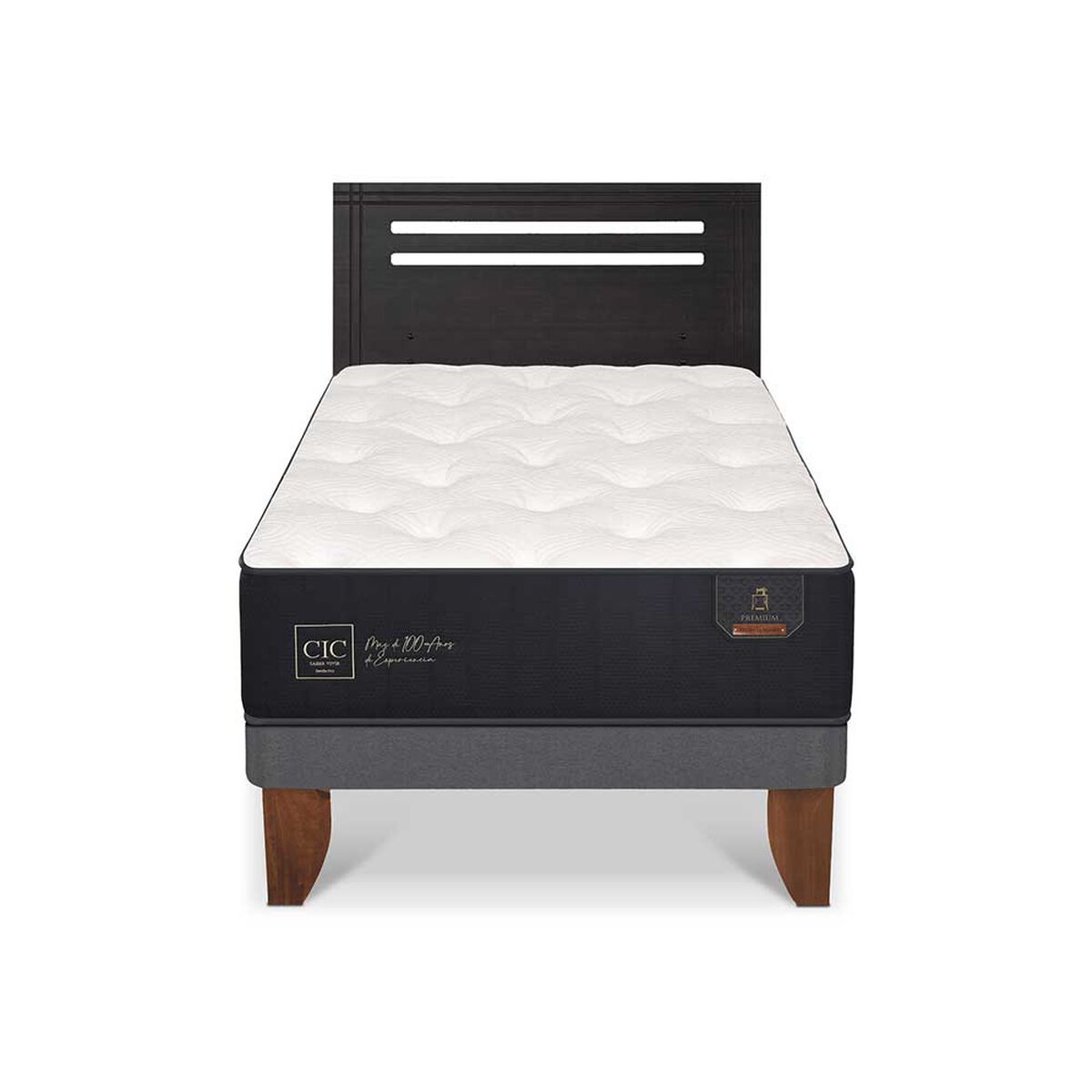 Cama Europea CIC 1,5 Plazas Premium + Respaldo Munich Negro