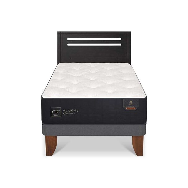 Cama Europea CIC 1,5 Plazas Premium + Respaldo Munich Negro