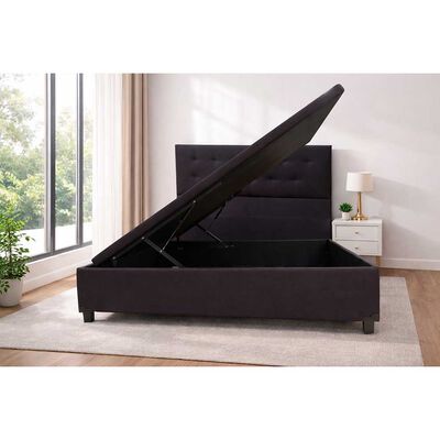 Base de Cama Ba&uacute;l Almore 2 Plazas Base Dividida Negro +  Respaldo