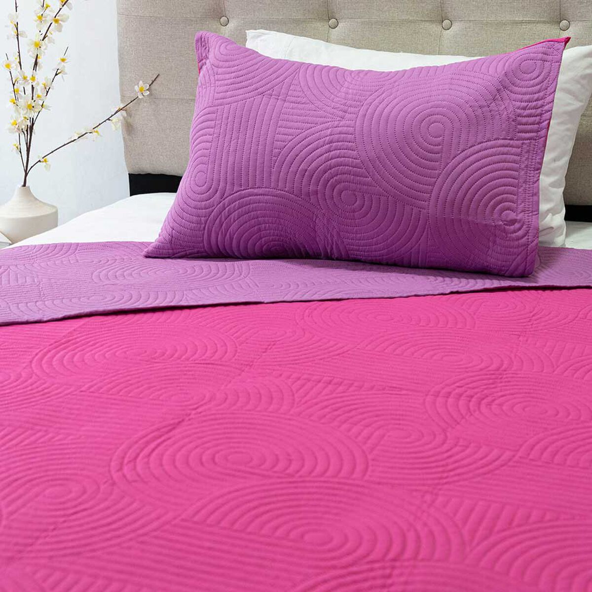 Quilt Doral 1,5 Plazas Lila Fucsia Origins