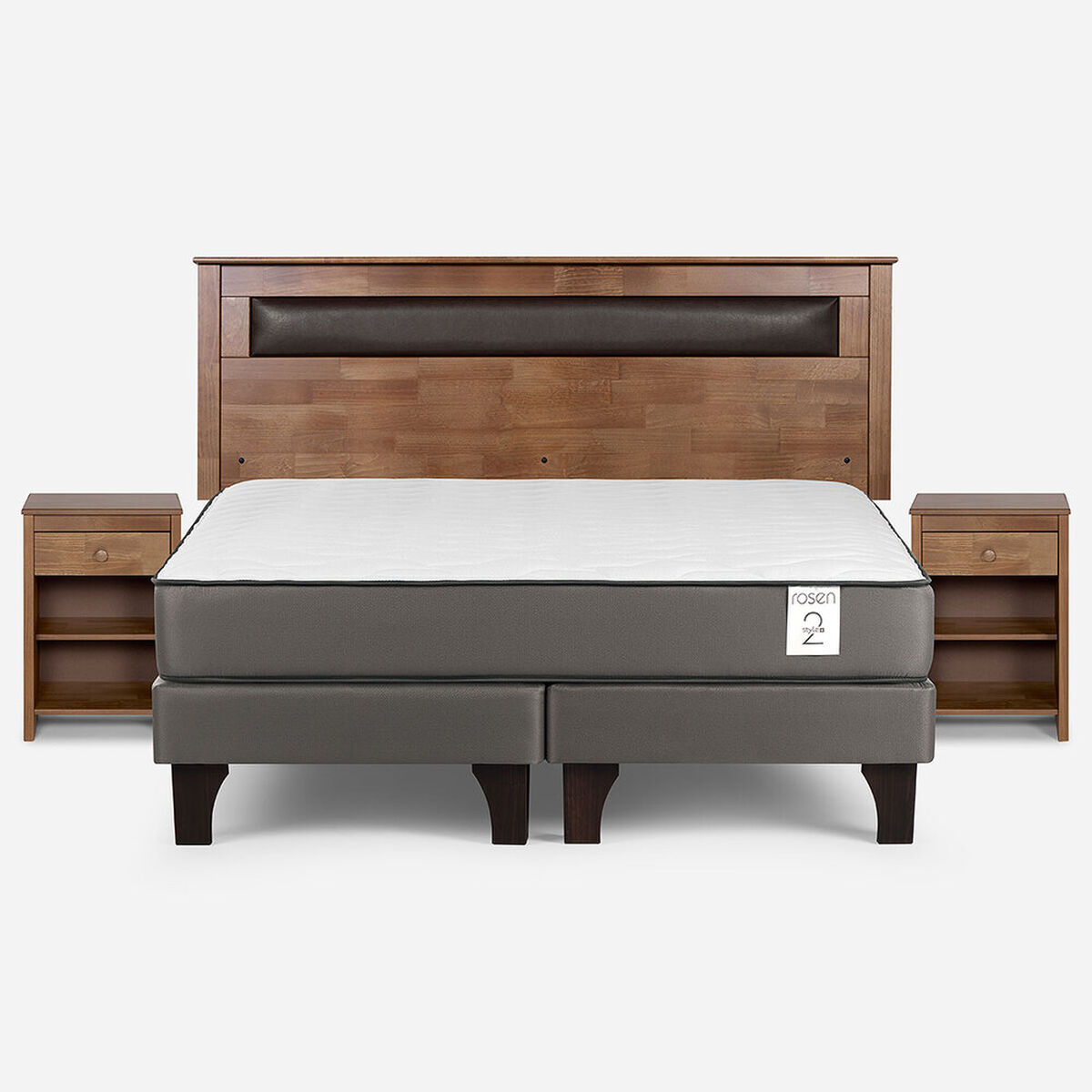 Cama Europea Rosen King New Style 2 Plus + Respaldo + 2 Veladores Ferrara