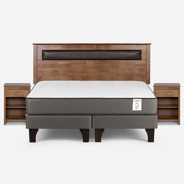 Cama Europea Rosen King New Style 2 Plus + Respaldo + 2 Veladores Ferrara
