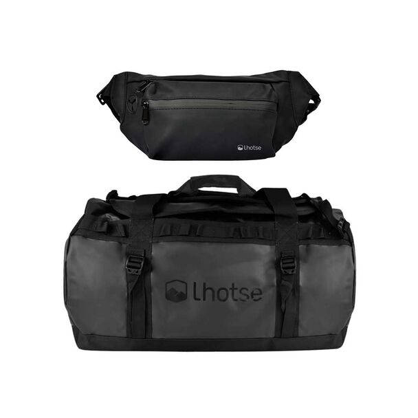 Pack Bolso Duffel 60 Lts Black + Banano Impermeable Lhotse