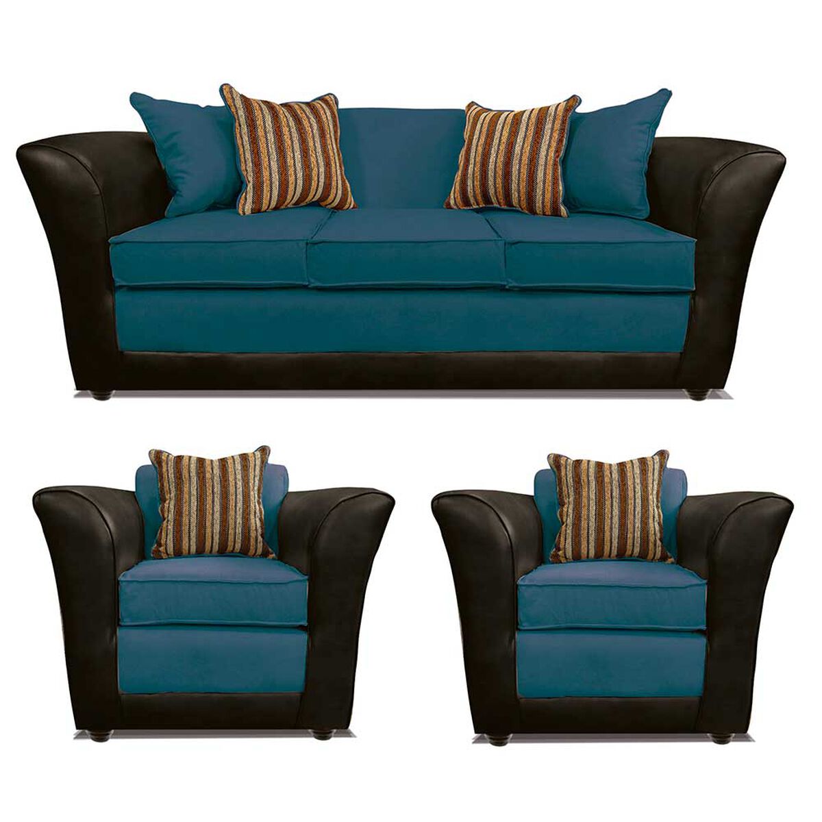 Juego de Living Elegant Detail Minesota Sofá 3 Cuerpos + Dos Sillones 1 Cuerpo Azul