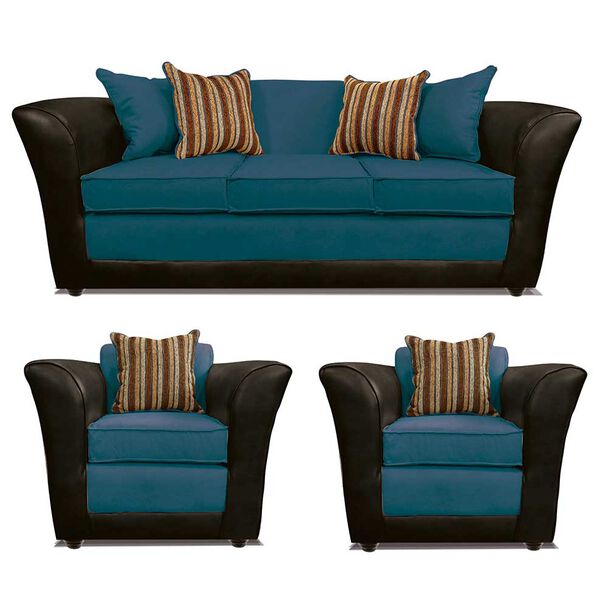 Juego de Living Elegant Detail Minesota Sofá 3 Cuerpos + Dos Sillones 1 Cuerpo Azul