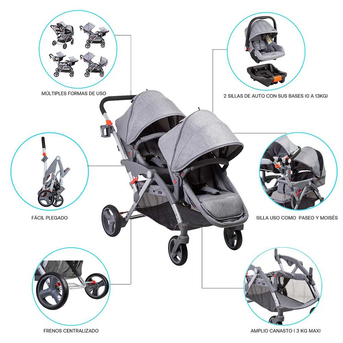Coche Cuna Travel System Bebe Duo LX Doble Bebesit