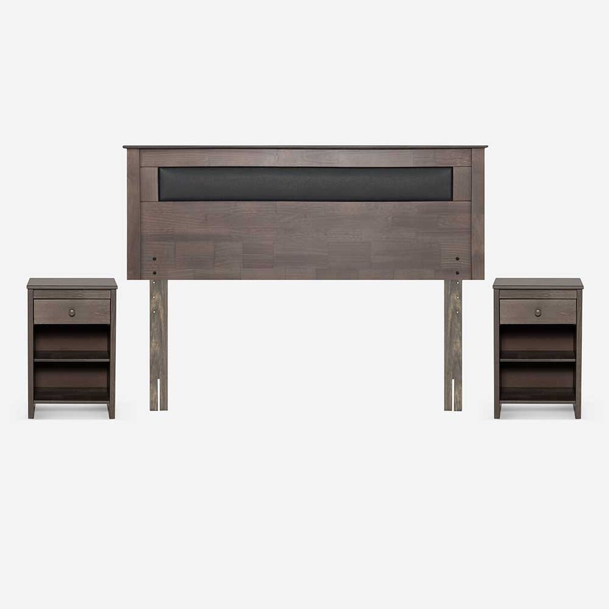 Cama Europea Rosen Base Dividida 2 Plazas New Style 4 Plus + Respaldo Ferrera Gris + 2 Veladores