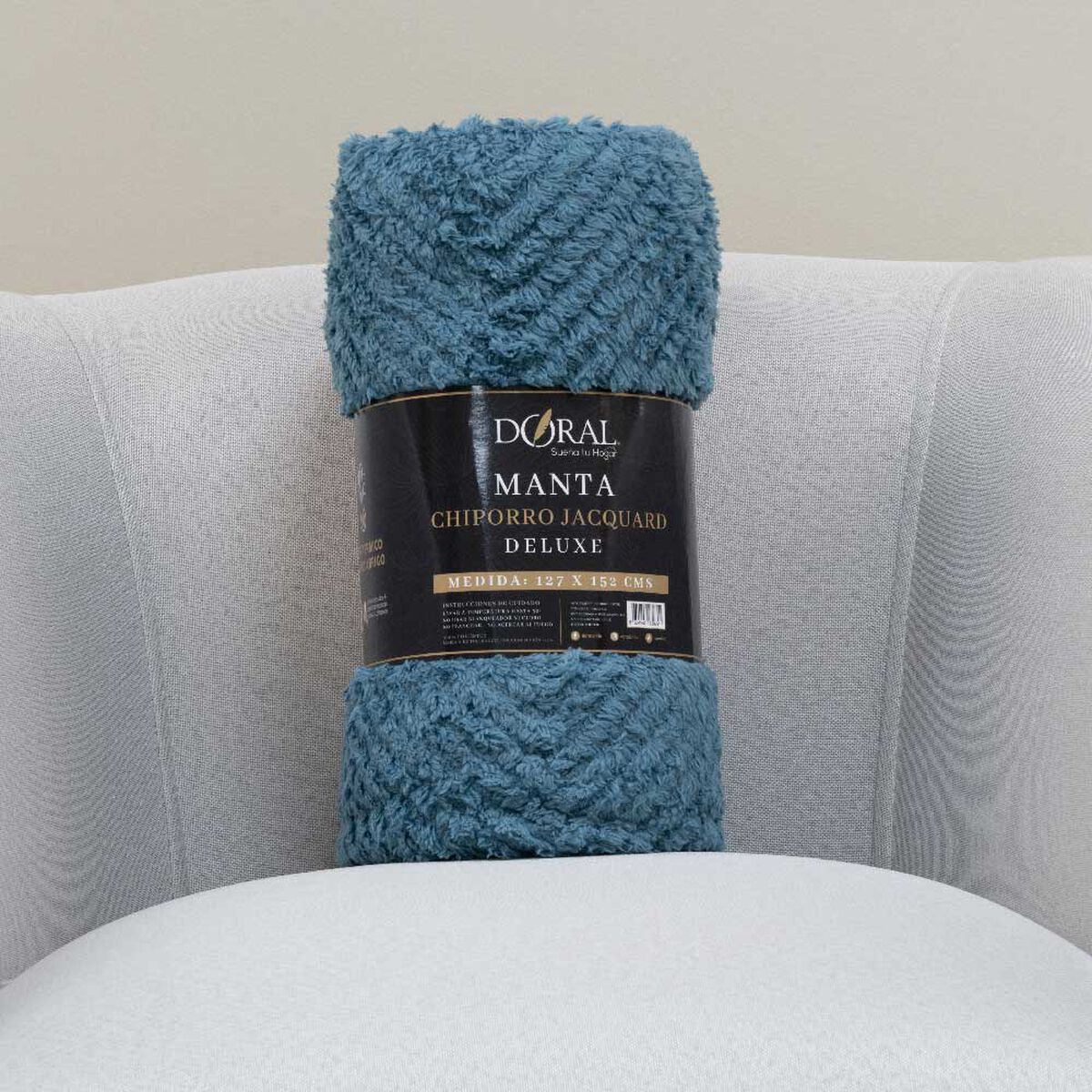 Manta Doral Chiporro Jacquard 127x152 cm Azul Piedra