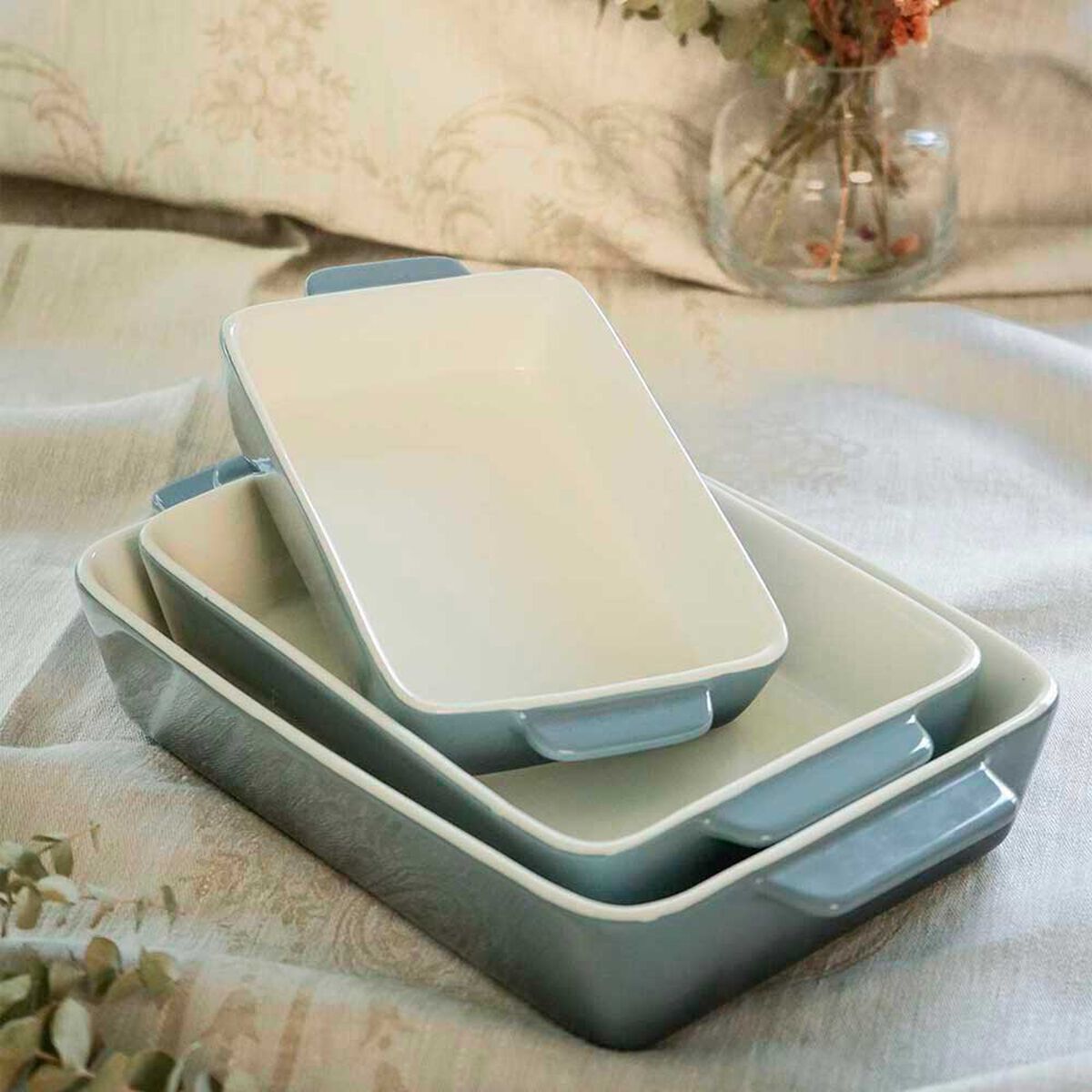 Set 3 Fuentes para Horno Simplit Cer&aacute;mica Celeste