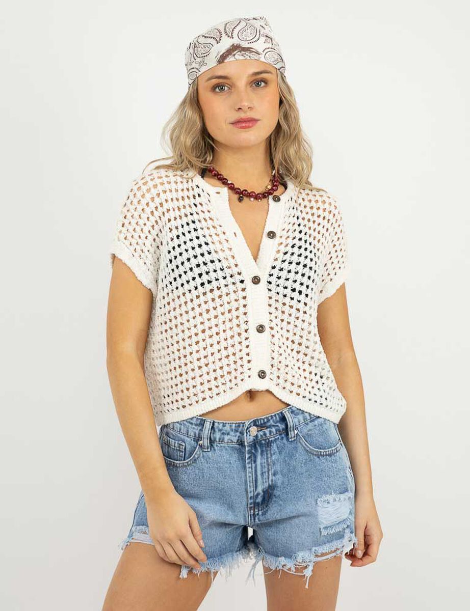 Blusa Crochet Manga Corta Mujer Icono