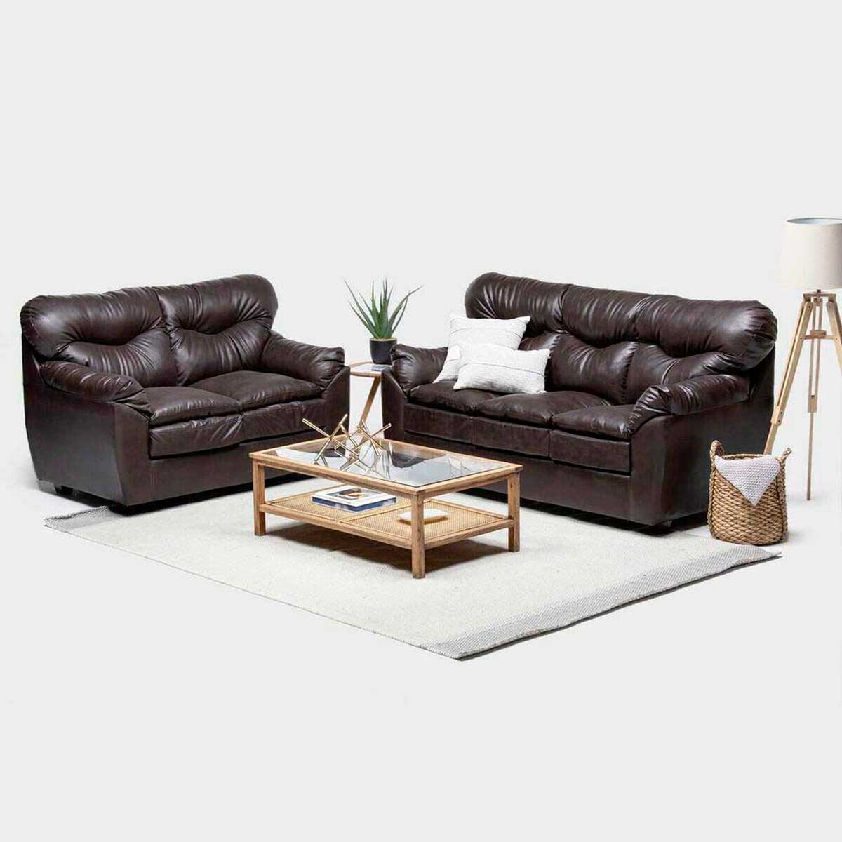 Juego de Living Almore Bel&eacute;n Sof&aacute; 3 Cuerpos + Sof&aacute; 2 Cuerpos Caf&eacute;