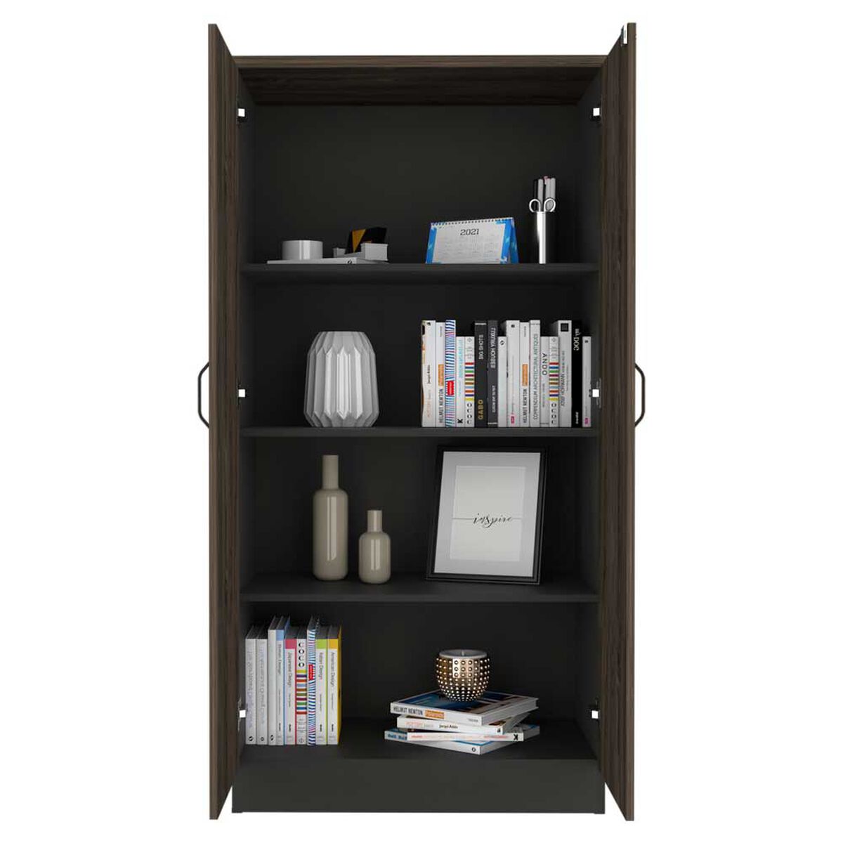 Biblioteca TuHome Home Office 2 Puertas Negro Soft Coñac