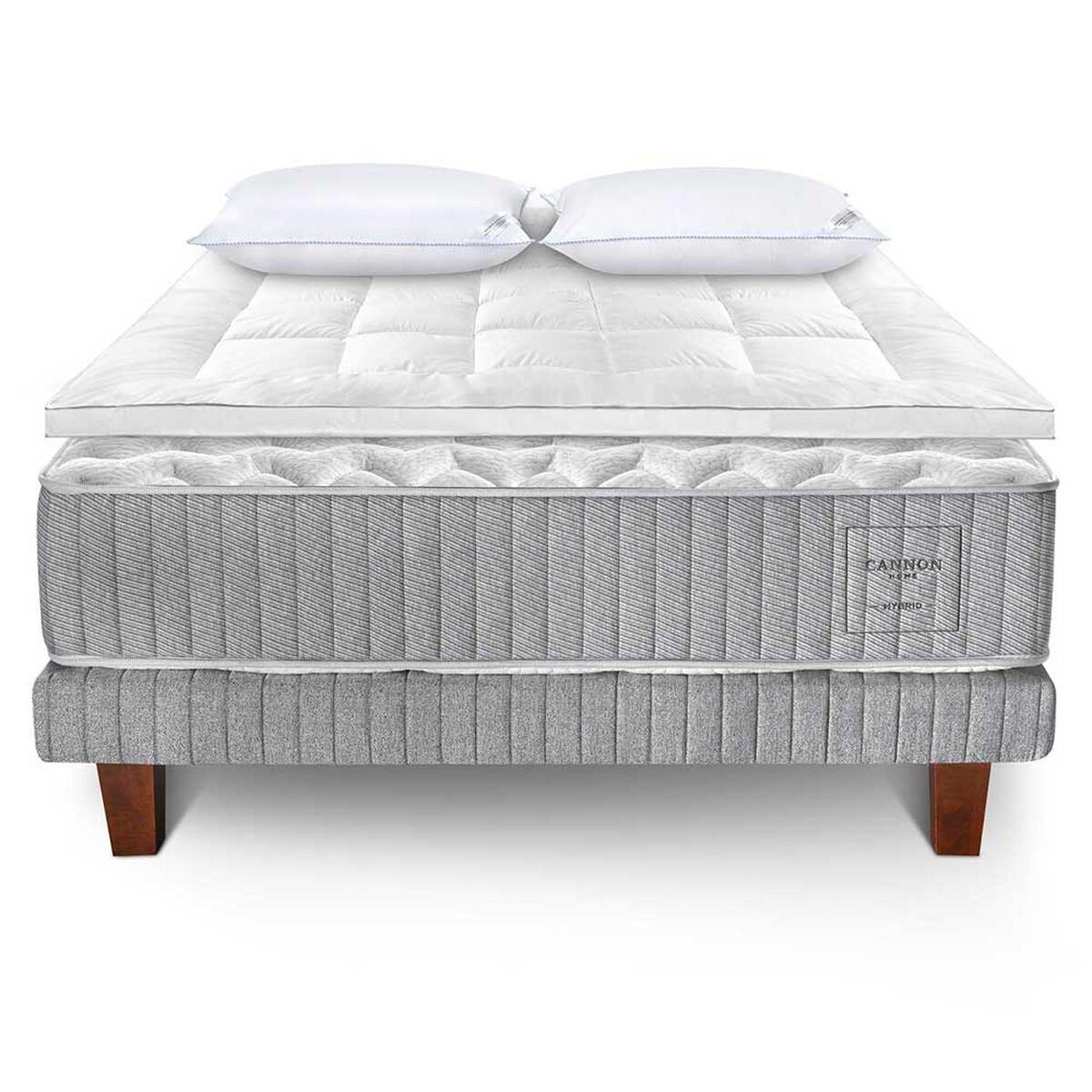 Cama Europea Cannon King Hybrid Cotton + Topper + Almohadas Down Alternative 50x90 cm