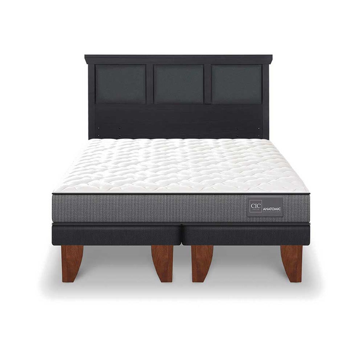 Cama Europea CIC Base Dividida 2 Plazas Anatomic + Respaldo Torino Negro