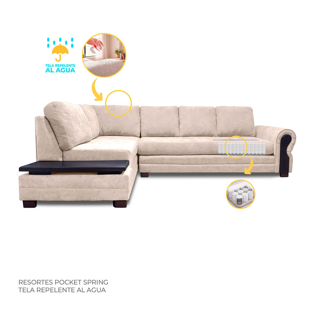 Sof&aacute; Seccional Living Factory Michigan 6 Cuerpos Beige