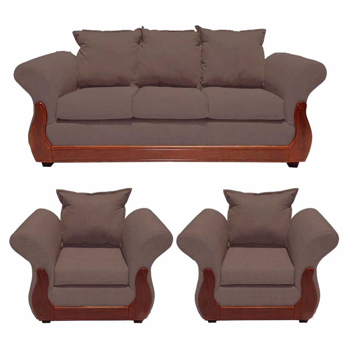 Juego de Living Ruzam Mobel Tokio Sof&aacute; 3 Cuerpos + Dos Sillones 1 Cuerpo Lino Caf&eacute;