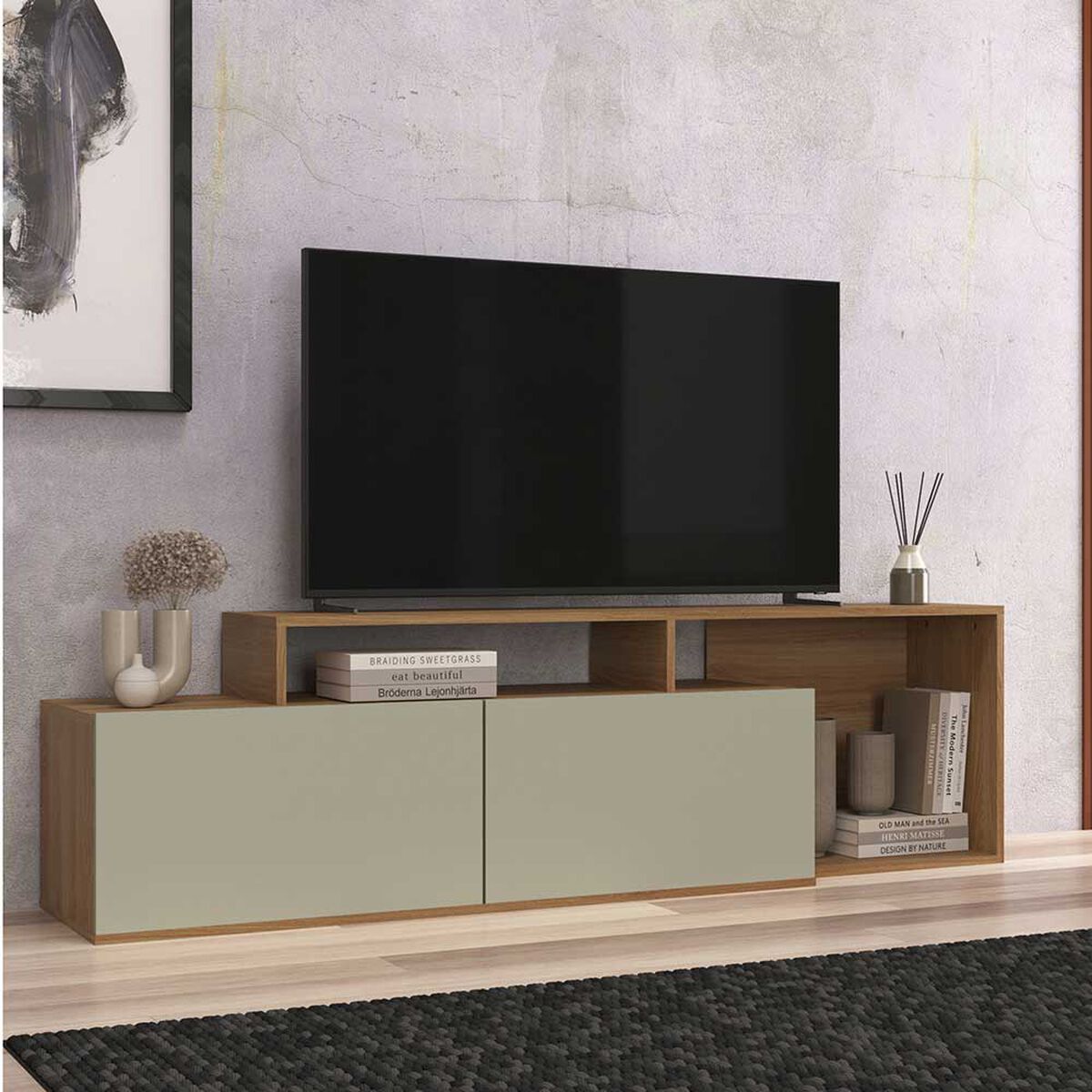 Rack Di Poretti Oak 2 Puertas Hasta 70" Café