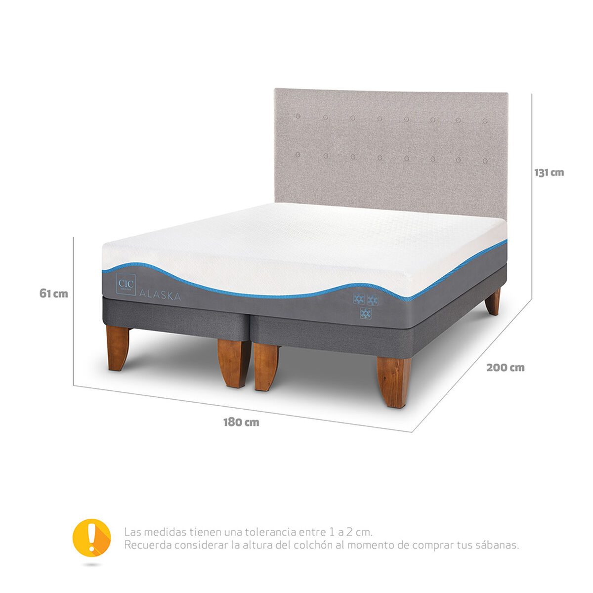 Cama Europea CIC Base Dividida King Alaska + Respaldo