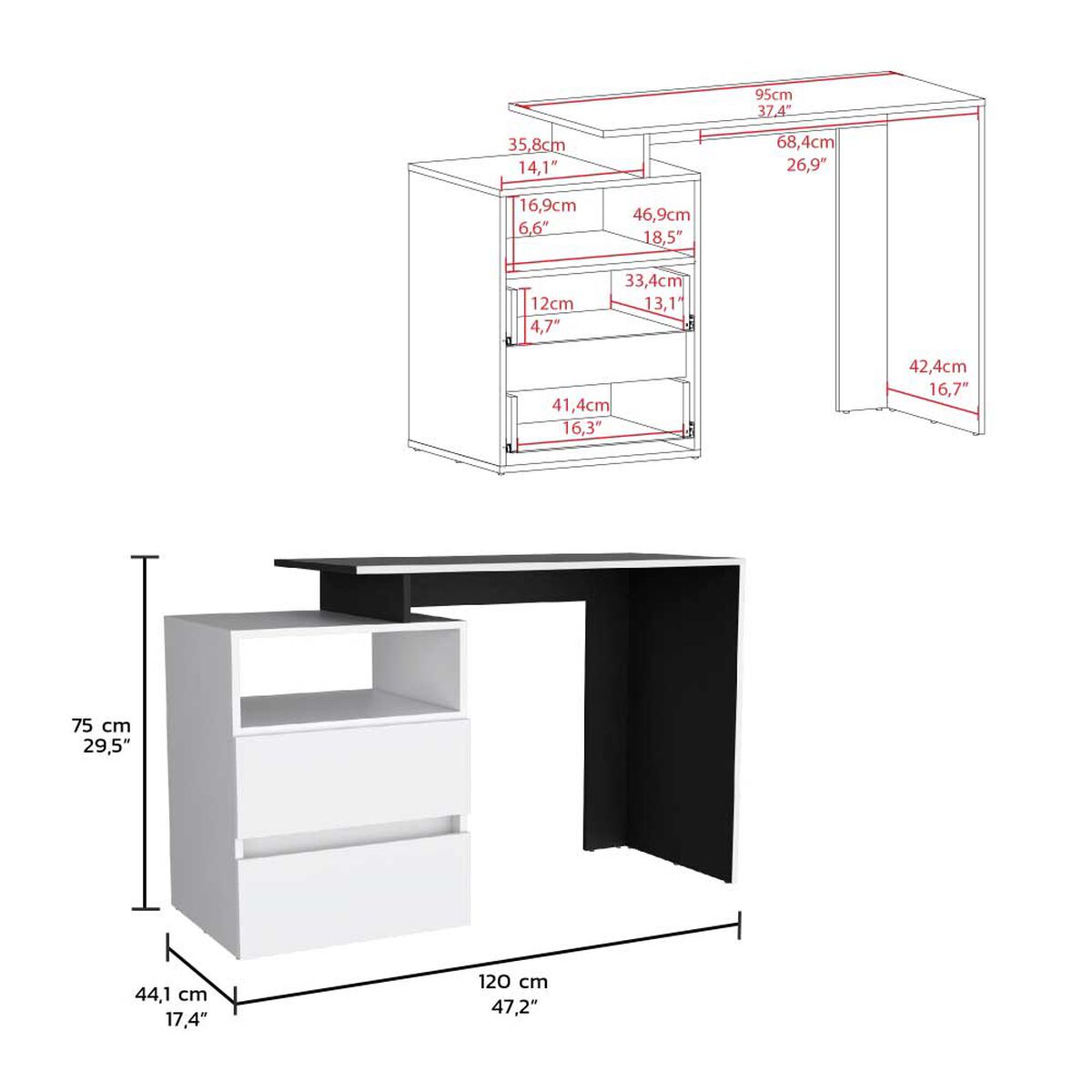 Escritorio Recto TuHome Rookie 2 Cajones Blanco