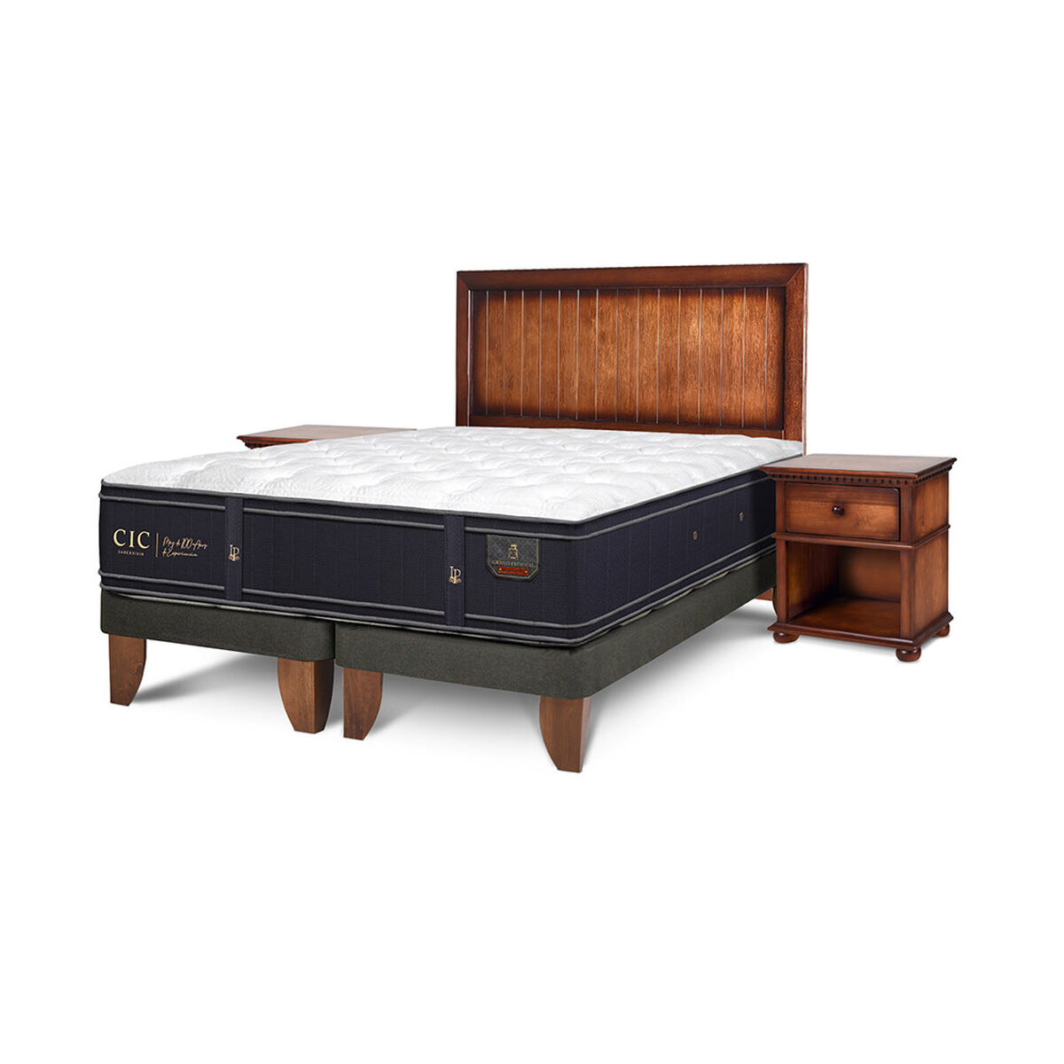 Cama Europea CIC Base Dividida 2 Plazas Grand Premium + Respaldo + Veladores