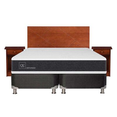 Box Spring CIC Base Dividida 2 Plazas New Ortopedic + Respaldo + 2 Veladores New Villarrica