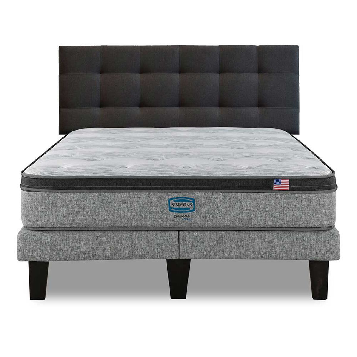 Cama Europea Simmons 2 Plazas Dreamer Plazasus Box + Respaldo Urban Marengo