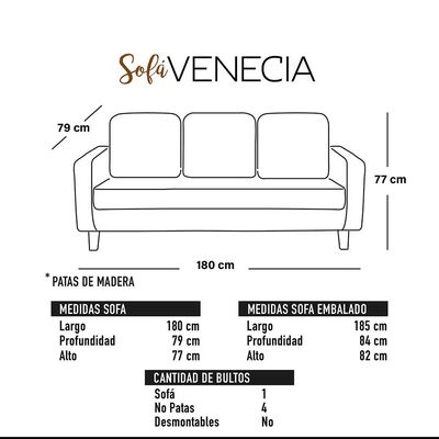 Imagen 2 del producto Sofá Latam Home Venecia 3 Cuerpos Negro
