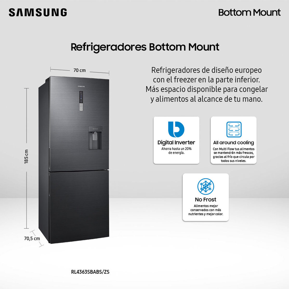 Refrigerador No Frost Samsung RL4363SBABS/ZS 432 lts.