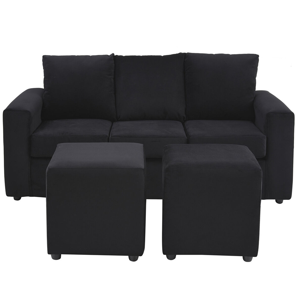 Sofá Bodevir Kendy Sofá 3 Cuerpos + Dos Pouf Cali Negro