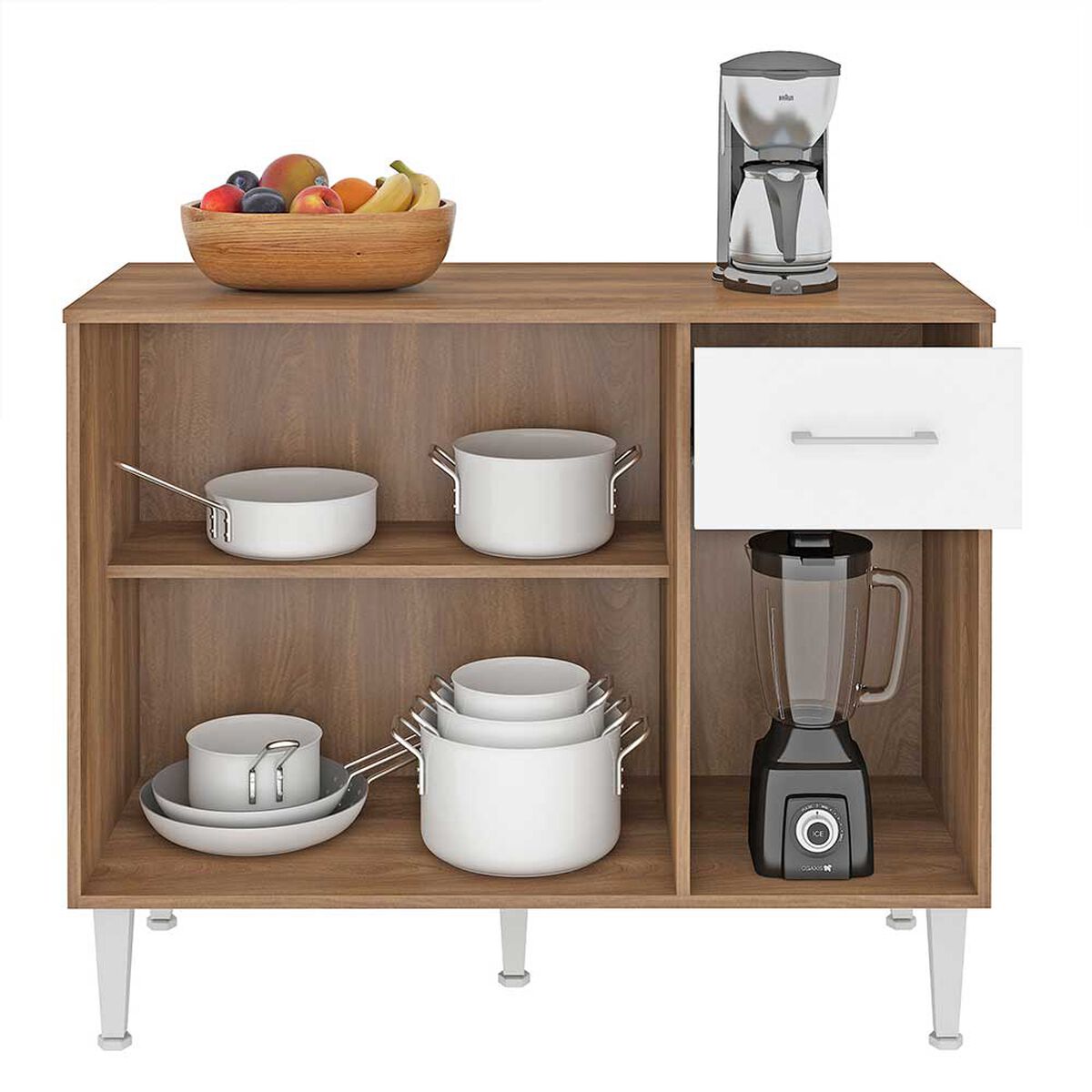 Mueble de Cocina Base Vekkahome Evandro 1 Cajón 3 Puertas Blanco