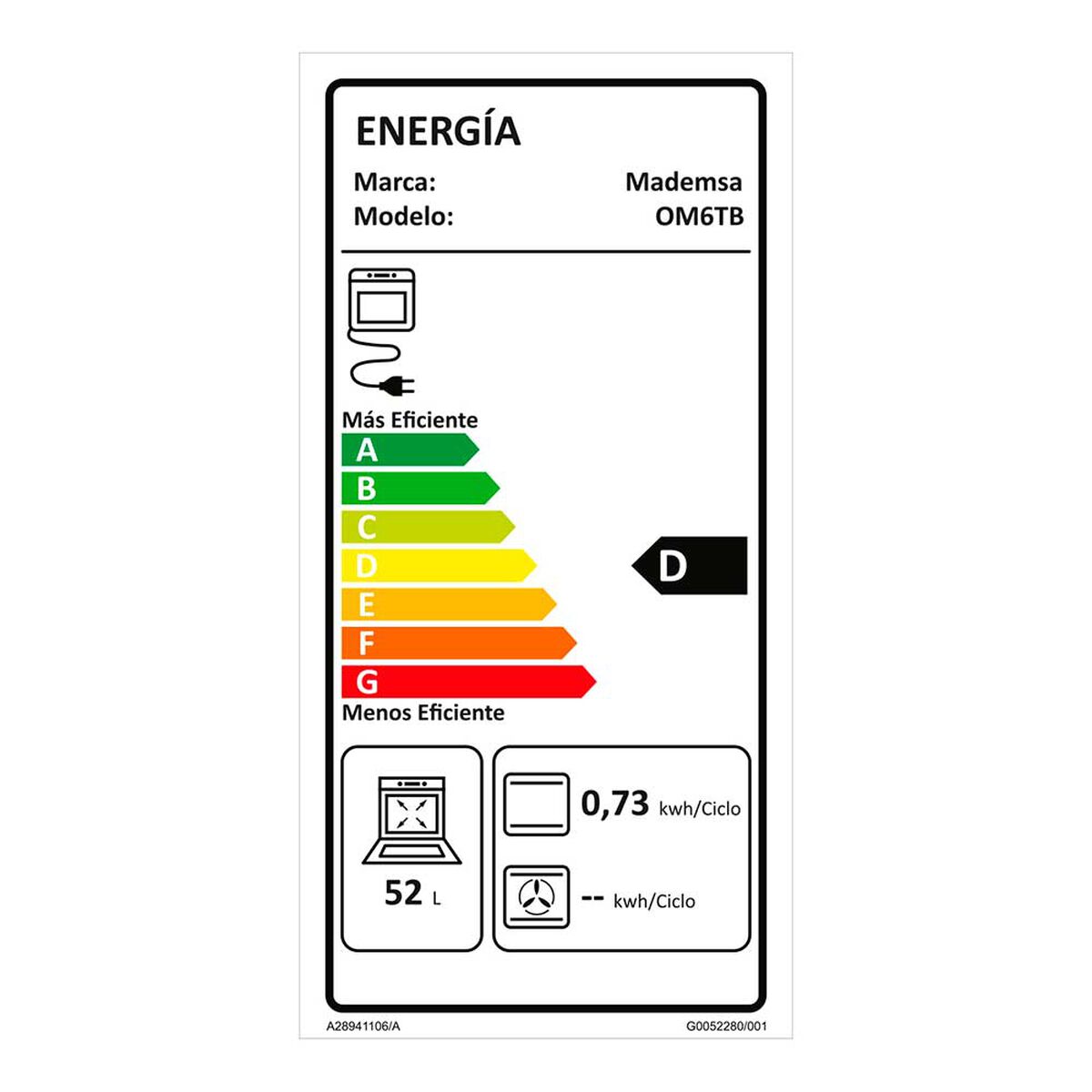 Horno Empotrable Mademsa OM6TB 59 L Negro