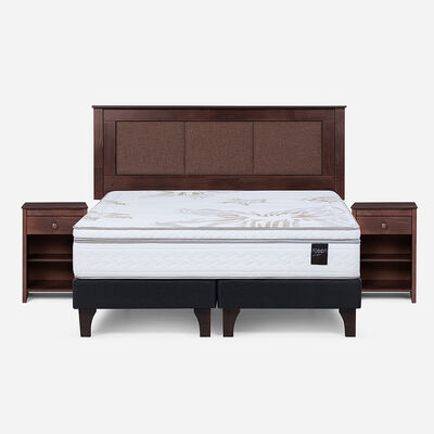 Cama Europea Rosen 2 Plazas Art 4 + Respaldo + Velador Rachel Chocolate