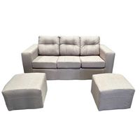 Juego de Living Kea Nize Sofá 3 Cuerpos + Dos Pouf 1 Cuerpo Cañamazo Beige