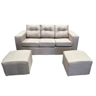 Imagen 1 del producto Juego de Living Kea Nize Sofá 3 Cuerpos + Dos Pouf 1 Cuerpo Cañamazo Beige
