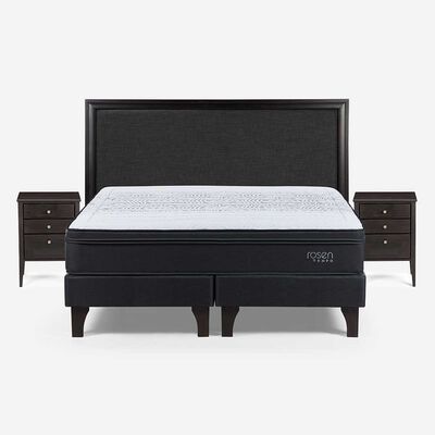 Imagen 1 del producto Cama Europea Rosen Base Dividida King Tempo + Respaldo + 2 Veladores Grafito