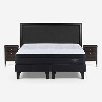 Cama Europea Rosen Base Dividida King Tempo + Respaldo + 2 Veladores Grafito