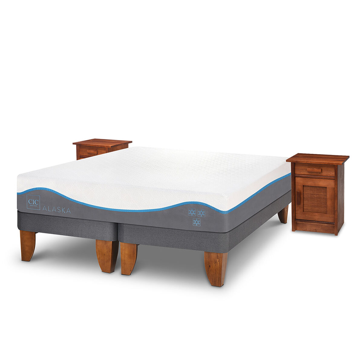 Cama Europea CIC Base Dividida King Alaska + 2 Veladores