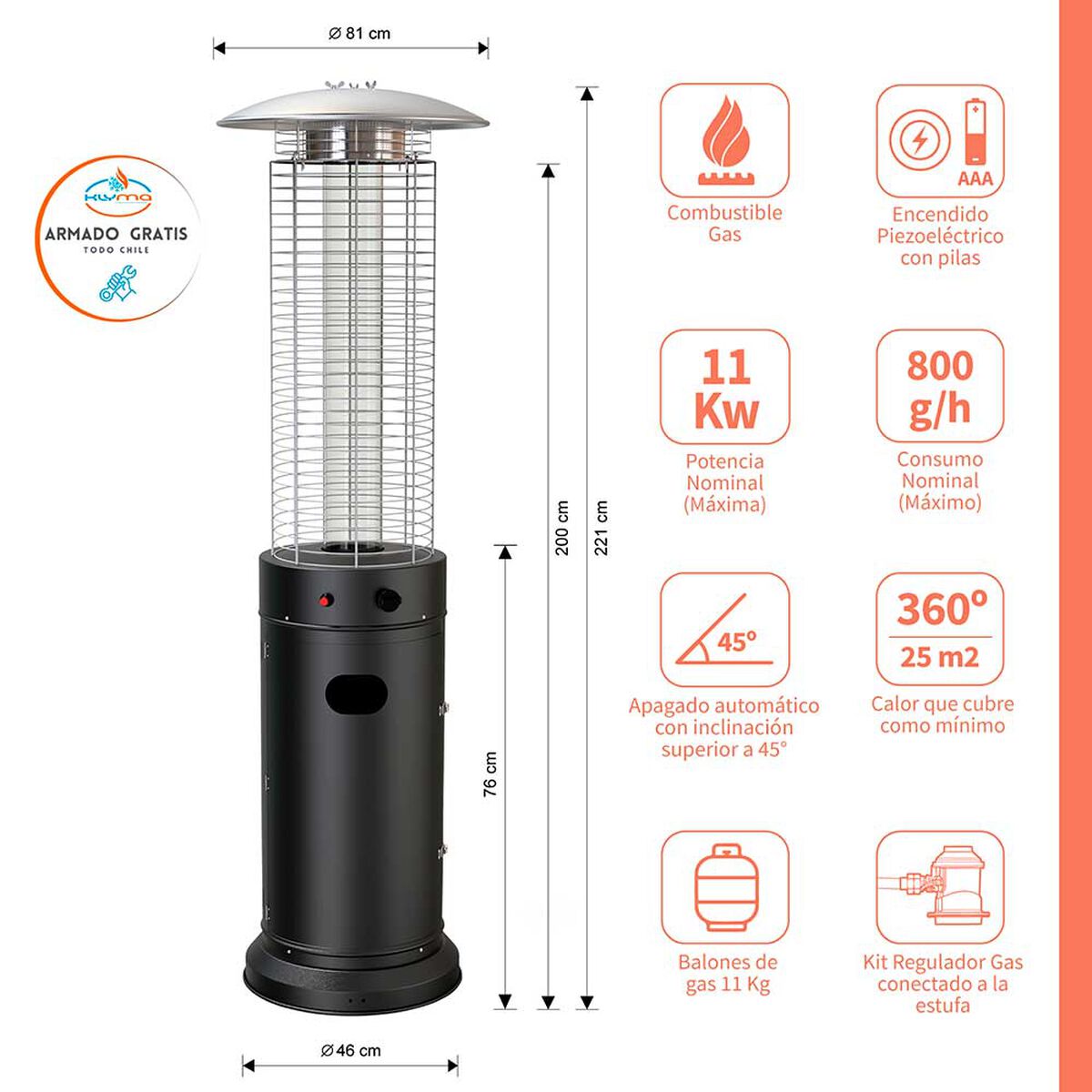 Estufa a Gas Klyma KYPH9974 Negro