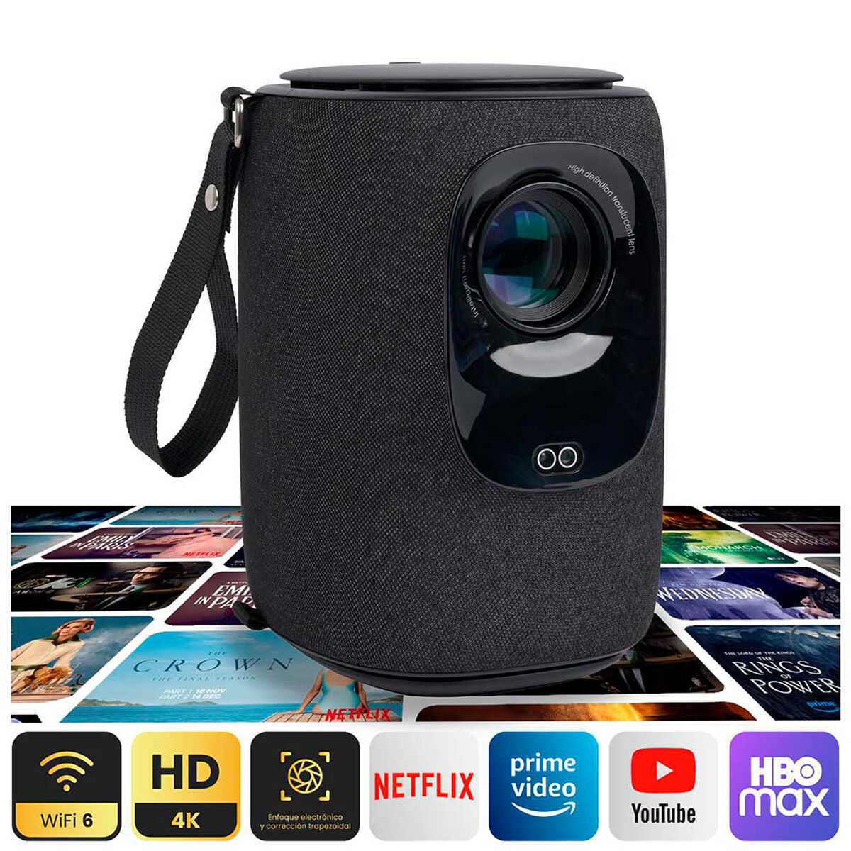 Proyector Portatil Nova 9000lm + Telón 80" Eléctrico LEVO