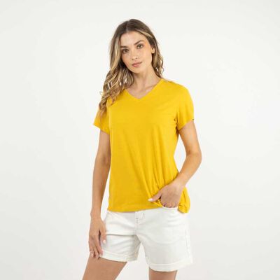 Polera Manga Corta Mujer Portman Club Mostaza