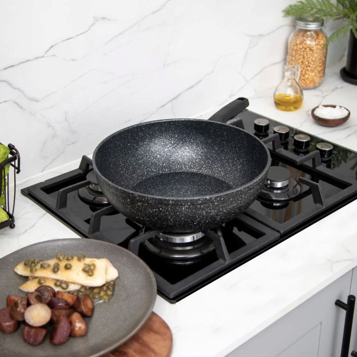 Wok Korkmaz Ornella 28x8.5cm 4.5 lt. Negro