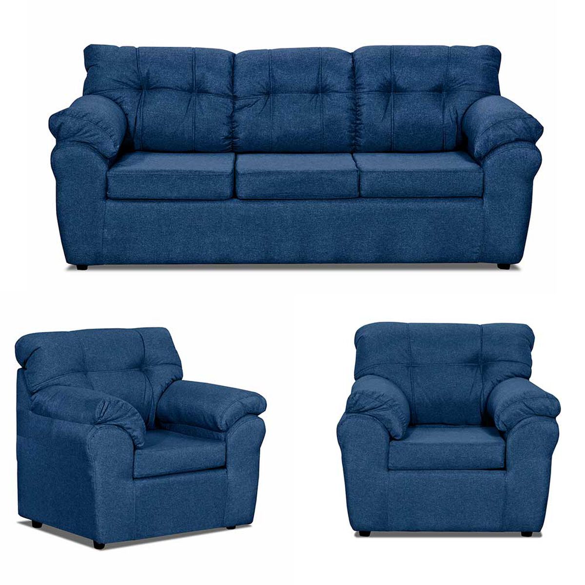 Juego de Living Deco Outlet Polonia Sofá 3 Cuerpos + Dos Sillones 1 Cuerpo Azul