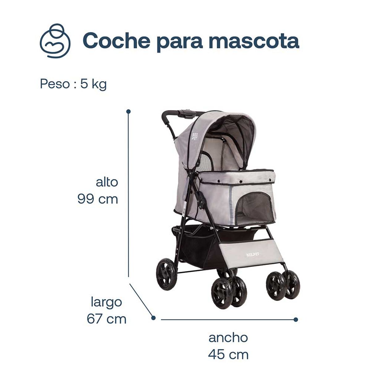 Coche Mascota Gris BP01 Bebesit