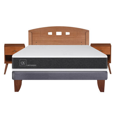 Cama Europea CIC 2 Plazas Ortopedic + Respaldo + 2 Veladores New Gales