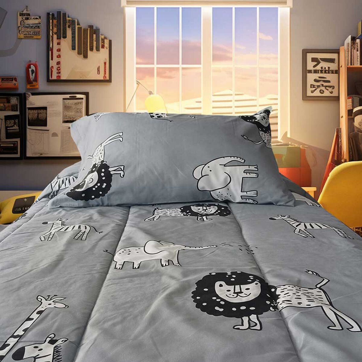 Plumón Illusions 1,5 plazas Infantil Jungle Gris