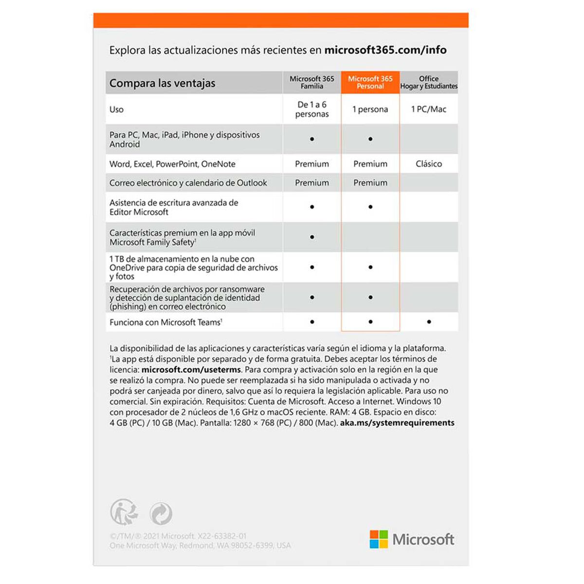 Microsoft Office 365 Personal 2021 Suscripción 1 Año