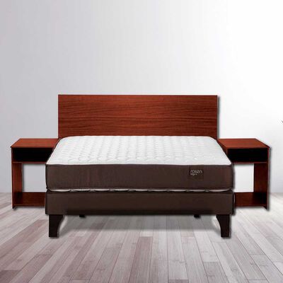 Cama Europea Rosen 2 Plazas Ergo T + Gratis Respaldo + 2 Veladores Casanova Nogal